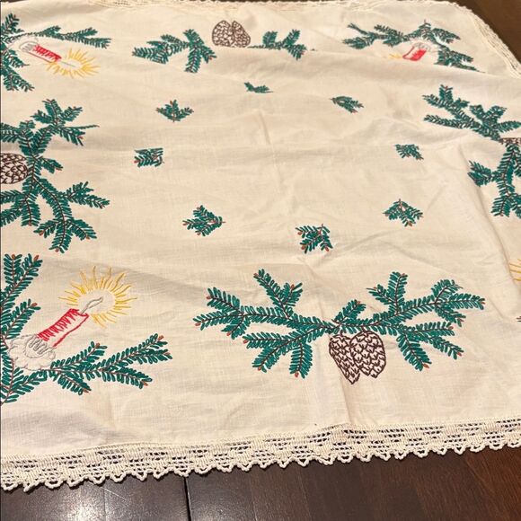 Festive Tablecloth with Pine cones and Candle Design 30” x 32” - Picture 1 of 8